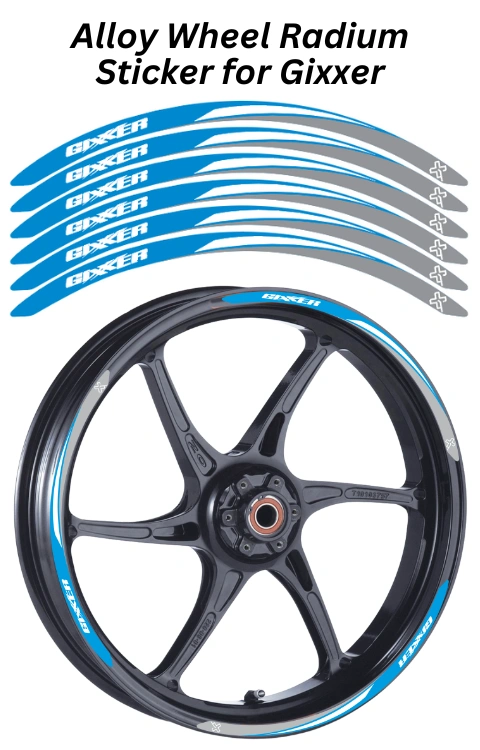 Alloy Wheel Radium Sticker for Gixxer | Made in Premium Radium with FPF (Fade Protection Film), Waterproof, Precut Sticker, Pack Of 12